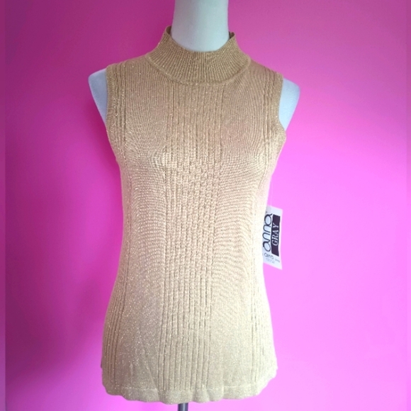 Vintage Anna Gray Metallic Gold Mock Neck Top (NWT!!) - Picture 2 of 7
